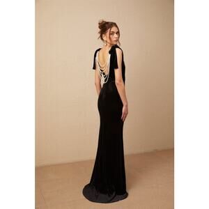 mother of the bride dresses black and white Ruched Backless Maxi Dress in Black - M main image 0